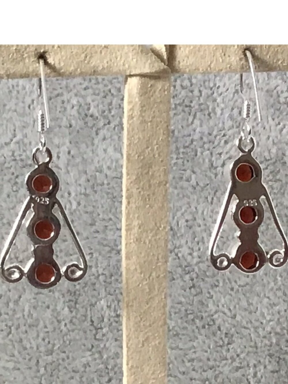 Sterling Silver Rhodolite Garnet Earrings Contemporary Dangle 1.25” New - Picture 3 of 8
